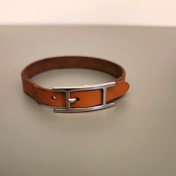 Hermes Leather Bracelet with Silver Buckle